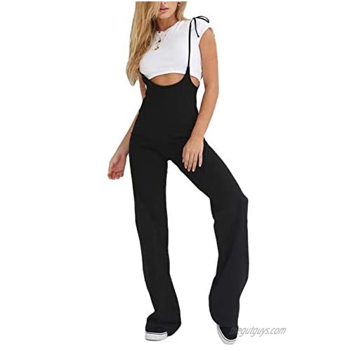 N / D Women Overalls Wide Leg Pants Black Sexy Long Suspenders Trousers Black Jumpsuits Rompers