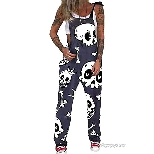 PAODIKUAI Women's Casual Skull Printed Overalls Loose Rompers Jumpsuit with Pockets