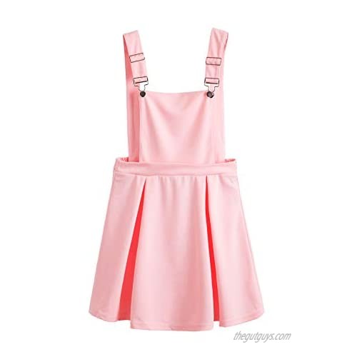 Romwe Women's Cute A Line Adjustable Straps Pleated Mini Overall Pinafore Dress
