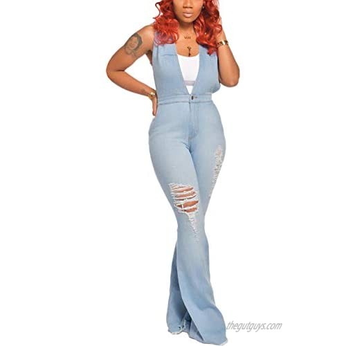 SeNight Women's Ripped Bell Bottom Jeans Plus Size Classic High Waisted Flared Jean Pants XL-5XL