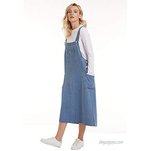 Spanye Women Denim Dress Baggy Overalls Jumpsuit Casual Bib A-Line Dress Rompers With Pockets