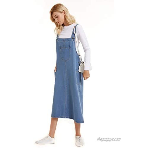 Spanye Women Denim Dress Baggy Overalls Jumpsuit Casual Bib A-Line Dress Rompers With Pockets