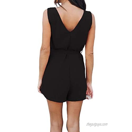 Style Dome Women Jumpsuit Rompers Summer Loose V Neck Short Overalls Casual