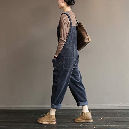 Tanming Womens Casual Corduroy Adjustable Straps Pockets Bib Overalls Jumpsuits Pants