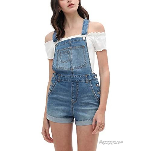 theSimple Women’s Summer Cute Denim Romper Overall Shorts – Distressed Rolled Hem Bib Shortalls LT3373RK Blue L
