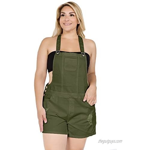 TwiinSisters Women's Plus Size Trendy Slim Fit Destroyed Short Overalls 1X to 3X