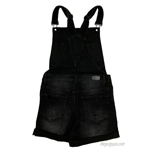 Women’s Summer Cute Denim Romper Overall Shorts – Destroy Wash Cuffed Hem Bib Shortalls CTB582LS Black L