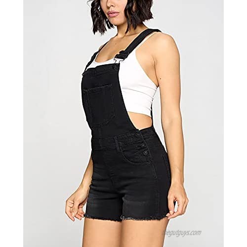 Women’s Summer Cute Denim Romper Overall Shorts – Frayed Hem Bib Shortalls CTB609LS Black S