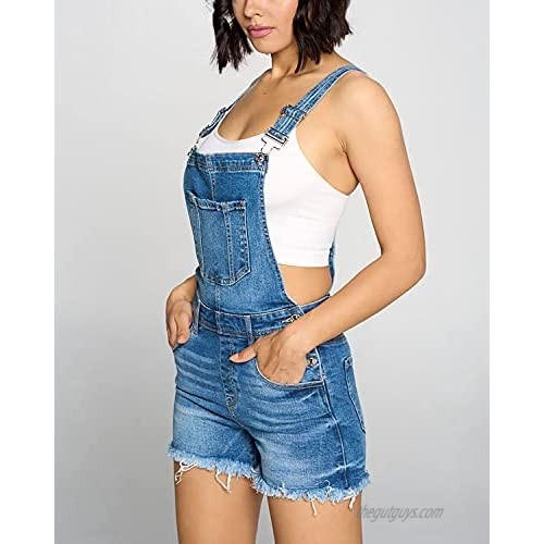 Women’s Summer Cute Denim Romper Overall Shorts – Frayed Hem Bib Shortalls CTB609LS Blue 3XL