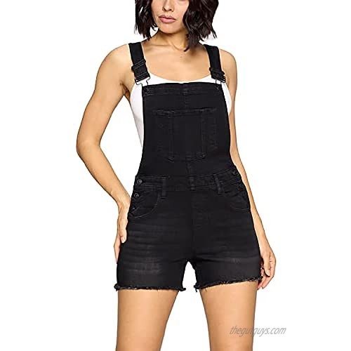 Women’s Summer Cute Denim Romper Overall Shorts – Frayed Hem Bib Shortalls CTB609LS Black S
