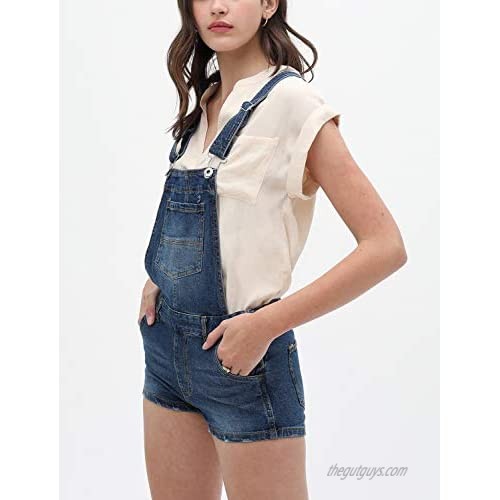 Women’s Summer Cute Denim Romper Overall Shorts – Low Rise Slim Fit Bib Shortalls LT3277RS Blue M