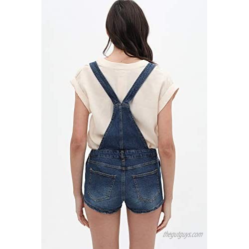 Women’s Summer Cute Denim Romper Overall Shorts – Low Rise Slim Fit Bib Shortalls LT3277RS Blue M