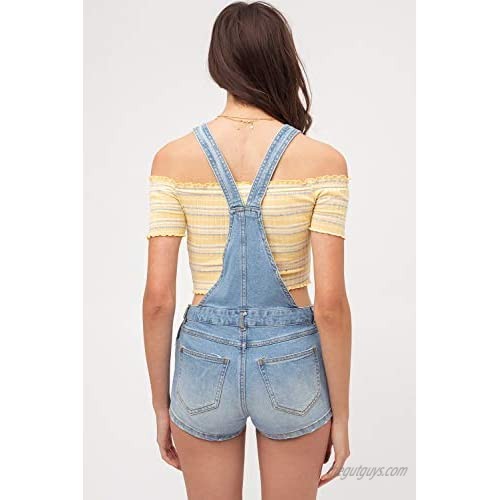 Women’s Summer Cute Denim Romper Overall Shorts – Low Rise Slim Fit Bib Shortalls LT3277RS Light Blue M