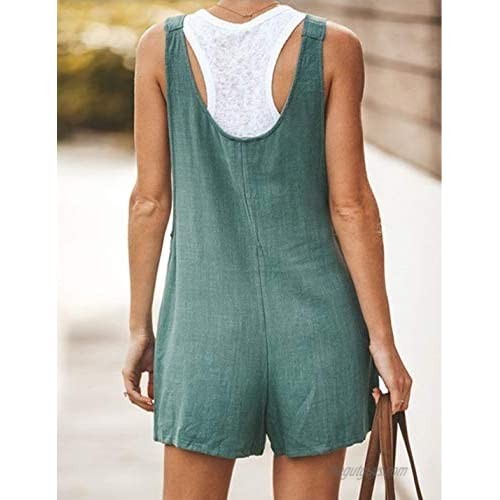 Yeokou Women's Casual Summer Cotton Linen Rompers Overalls Jumpsuit Shorts