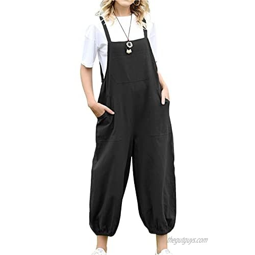 YESNO Women Casual Loose Cute 'Low Bib' Bloomers Overalls Baggy Cotton Rompers Jumpsuits with Pockets PW7