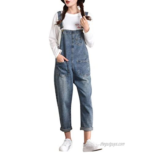 Yimoon Women's Distressed Jumpsuits Relaxed Fit Baggy Denim Jean Harem Pants Overalls