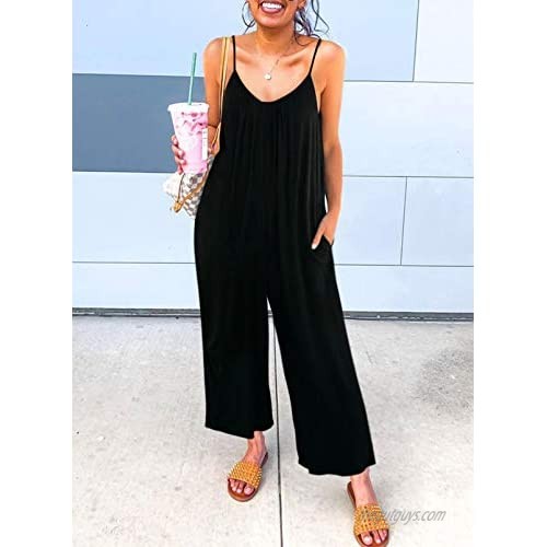 Actloe Womens Sleeveless Jumpsuits Casual Summer Strap Loose Stretchy Long Pant Romper