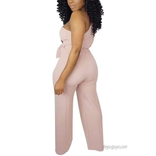 Aro Lora Women's Sexy One Shoulder Slit Sleeve High Waist One Piece Pant Outfit Wide Leg Jumpsuit Romper