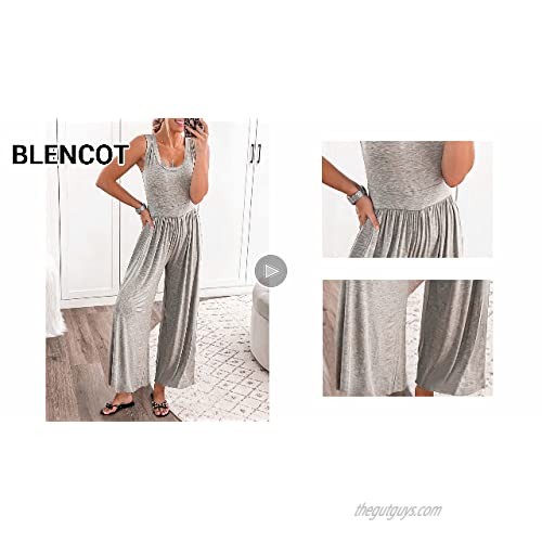 BLENCOT Womens Sleeveless Strap Stretchy Long Pant Romper Jumpsuit Black X-Large
