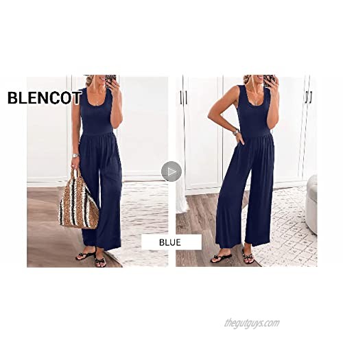 BLENCOT Womens Sleeveless Strap Stretchy Long Pant Romper Jumpsuit Black X-Large