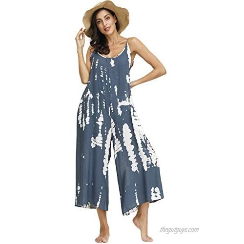 BUENOS NINOS Women's V Neck Floral Maxi Dress Boho Printed Adjustable Spaghetti Strap Ethnic Beach Long Dress with Pockets