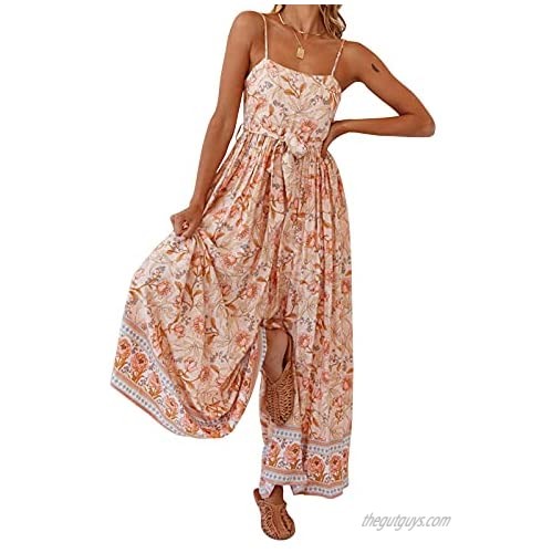 Byinns Women's Floral Printed Jumpsuits Sleeveless Rompers Casual Comfy Jumpsuit Wide Leg Pants