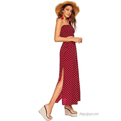 Floerns Women's 2 Piece Outfit Polka Dots Crop Top and Long Skirt Set with Pockets