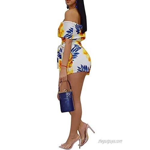 kaimimei Bodycon Boho Jumpsuits for Women - Off Shoulder Bandage Tie Dye Short Rompers Beach Club Outfits