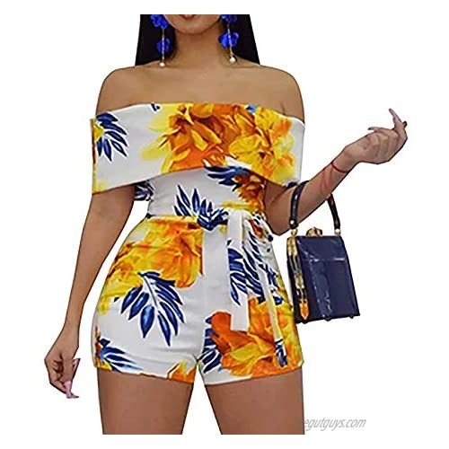 kaimimei Bodycon Boho Jumpsuits for Women - Off Shoulder Bandage Tie Dye Short Rompers Beach Club Outfits