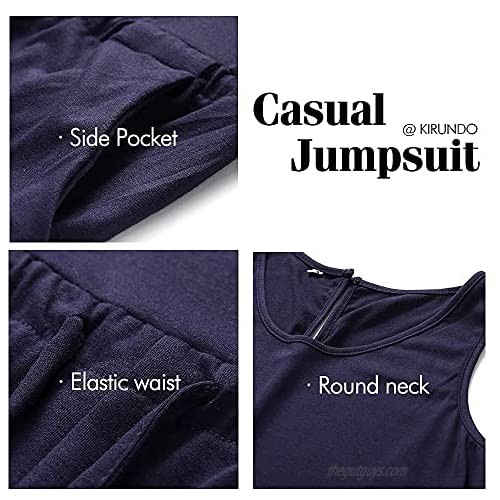 KIRUNDO 2021 Women’s Casual Striped Sleeveless Jumpsuit Crewneck Tie Waist Tank Top Short Romper Pajama with Pockets