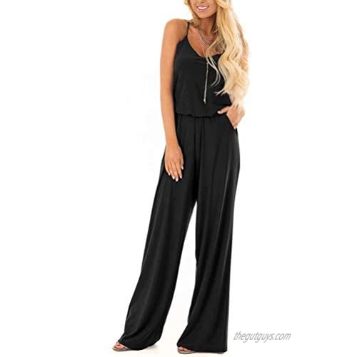 LACOZY Womens Casual Loose Sleeveless Spaghetti Strap Wide Leg Pants Jumpsuit Rompers