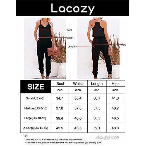 LACOZY Women's Sexy V Neck Tank Jumpsuits Casual Sleeveless Spaghetti Strap Long Pants Rompers