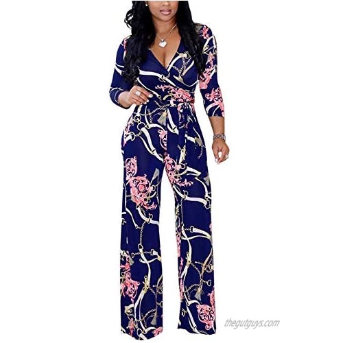 Lisa Colly Women Summer Floral Print Jumpsuit Casual Wide Leg Beach Jumpsuits Rompers