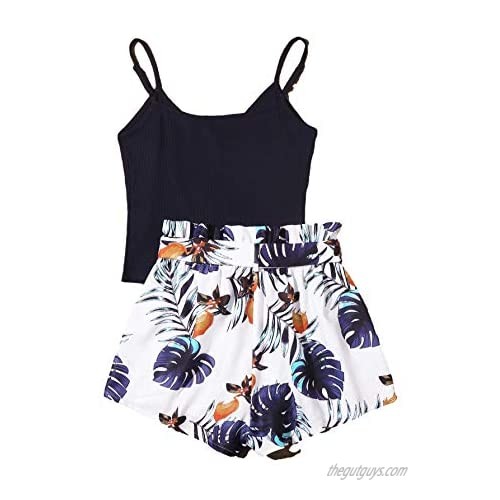 MakeMeChic Women's Two Piece Outfit Summer Cami Crop Top with Shorts