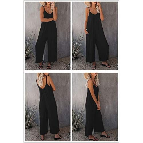 Nirovien Womens Oversized Sleeveless Jumpsuits Spaghetti Strap Wide Leg Rompers with Pocket One Piece Jumper
