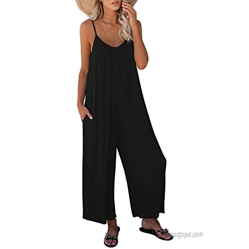 Nirovien Womens Oversized Sleeveless Jumpsuits Spaghetti Strap Wide Leg Rompers with Pocket One Piece Jumper