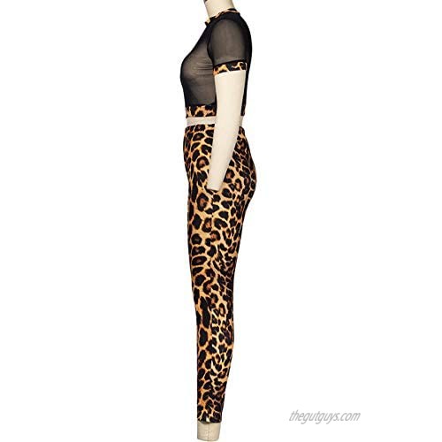 Rela Bota Women's 2 Piece Outfits Mesh Crop Top High Waist Long Pants Bodycon Clubwear Set