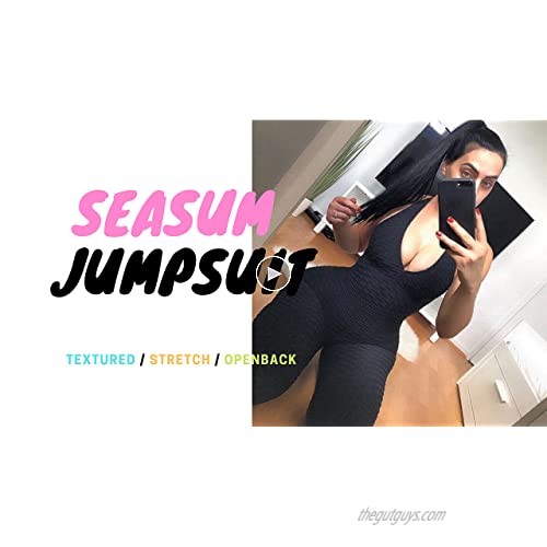 SEASUM Women Texture Bodysuit Sleevesless Sport One-Piece Backless Sexy Slimming Bodycon Rompers Jumpsuit
