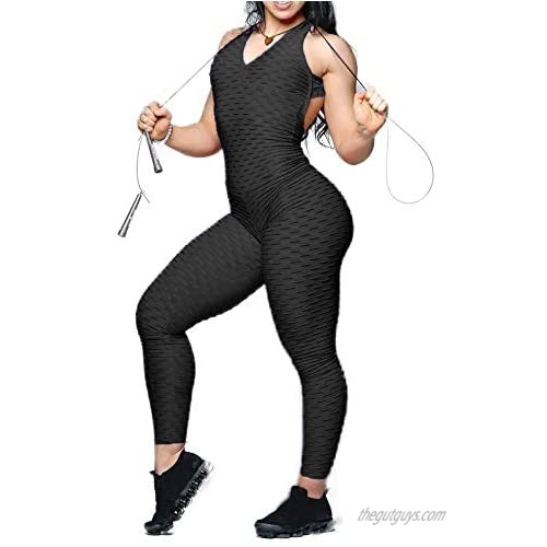 SEASUM Women Texture Bodysuit Sleevesless Sport One-Piece Backless Sexy Slimming Bodycon Rompers Jumpsuit