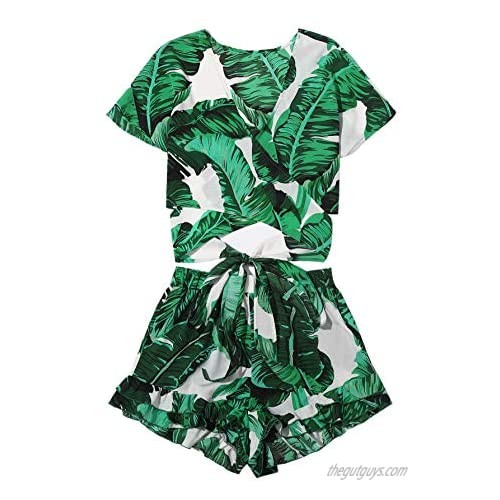 SweatyRocks Women's 2 Piece Boho Floral Print Crop Cami Top with Shorts Set