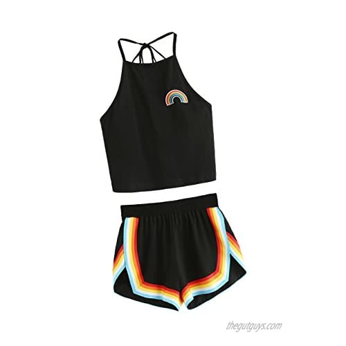 SweatyRocks Women's 2 Piece Set Halter Crop Top and Shorts Set