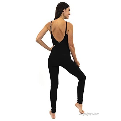 TREELANCE Yoga Bodysuit One Piece Bodysuits Workout Organic Cotton Bra Open Back Jumpsuit for Women Yoga