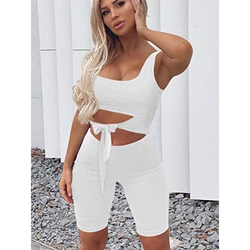 YMDUCH Women's Sexy Cut Out Sleeveless Bodycon Tank Top Club Short Jumpsuit