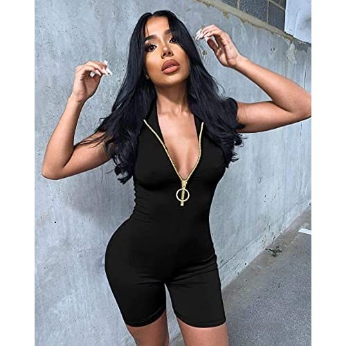 ZileZile Women's Sexy Bodycon Sleeveless V Neck Club Sports Rompers Short Jumpsuit