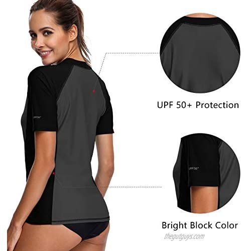 ALove Women Short Sleeve Rashguard Swimsuit Colorblock Swim UV Shirts