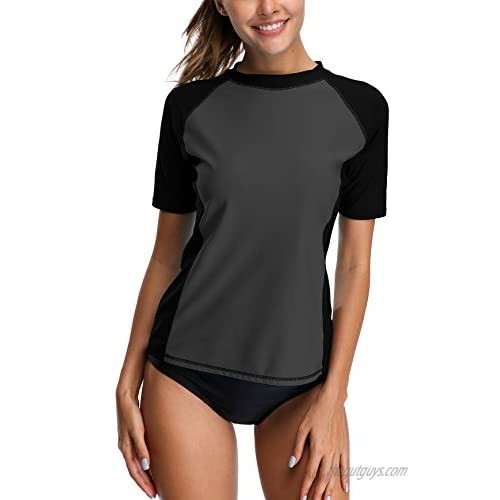 ALove Women Short Sleeve Rashguard Swimsuit Colorblock Swim UV Shirts