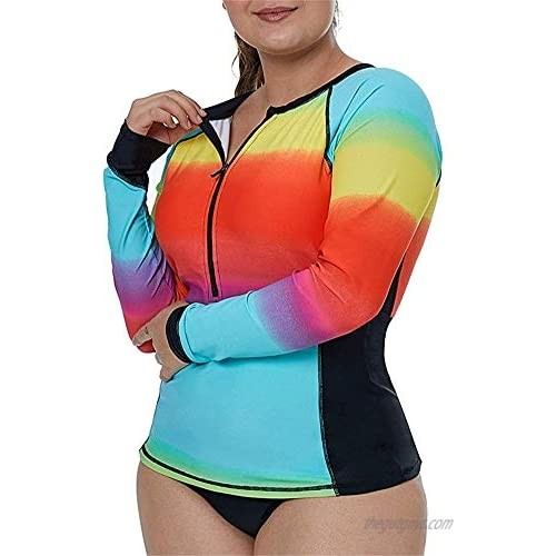 BeneGreat Womens Plus Size Long Sleeve Rashguard Swimsuit Zip Front Printed Tankini Bath Suits