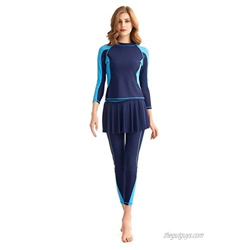 KXCFCYS Women's Full Body Swimsuit Rash Guard Long Sleeve Long Leg Swimwear with Swim Skirt Surfing Suit