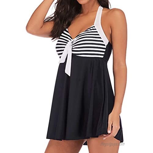 LEXUPA Women Plus Size Striped Tankini Swimjupmsuit Swimsuit Beachwear Padded Swimwear