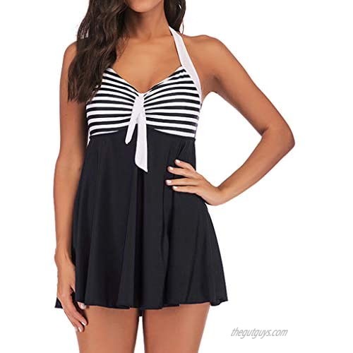 LEXUPA Women Plus Size Striped Tankini Swimjupmsuit Swimsuit Beachwear Padded Swimwear